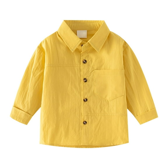 TIREOW Children Boys Spring and Summer Lightweight Shirts Toddler Boys Solid Color Lapel Button Down Shirt Gentleman Tops With Pocket