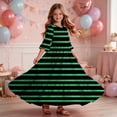 thumbnail image 6 of ITSAME Girls Striped Maxi Dress Ruffle Short Sleeve Round Neck Loose Fit Summer Comfy Casual A-Line Dress Green Size 5T, 6 of 7