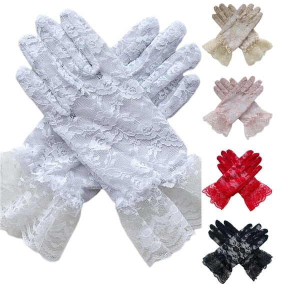 SUXIAN Kids Gloves White Lace Halloween Party Formal Elegant Stretchy for Girls Mittens for Boys White 21*8cm