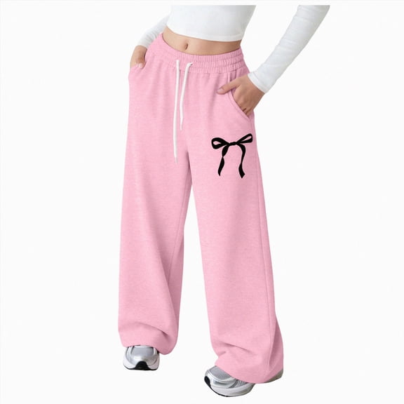 NIEWTR Teen Clothes Kids Cute Sweatpants Elastic High Waist Baggy Joggers Girls Pants for School 9-15 Years Old Girls Clothes(A-Pink,17-18 Years)