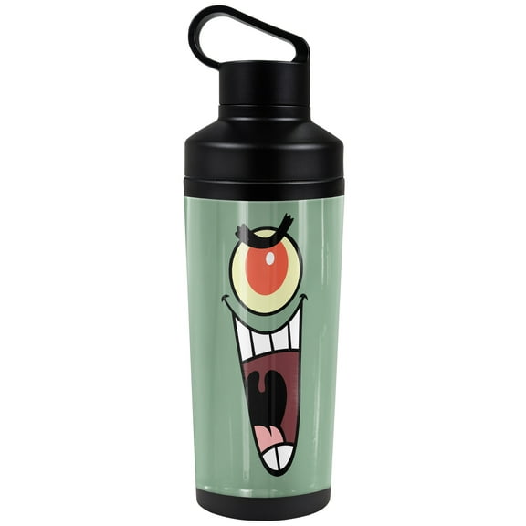 Spongebob Official Plankton Face 18 oz Insulated Water Bottle, Leak Resistant, Vacuum Insulated Stainless Steel with 2-in-1 Loop Cap