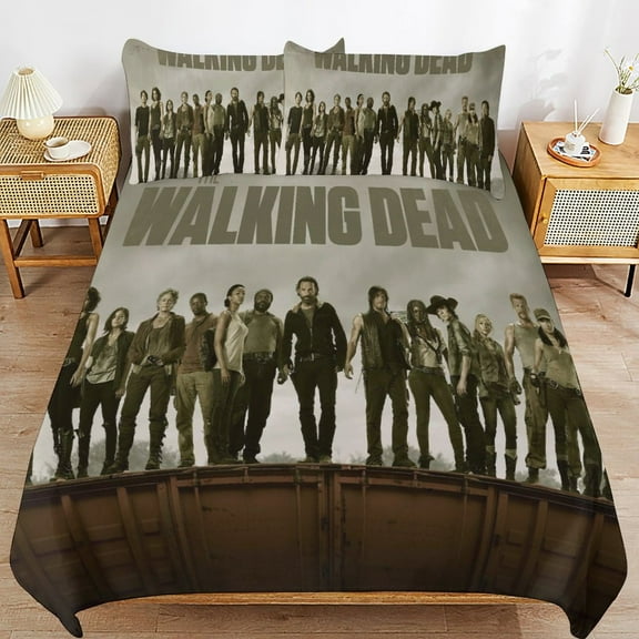 Walking Dead Bedding Set Anime Bedding Set Cartoon Duvet Cover Set with 1 Duvet Cover and 2 Pillowcases for Boys Girls Soft Game Comforter Cover Set Suitable for All Seasons 86"×70"
