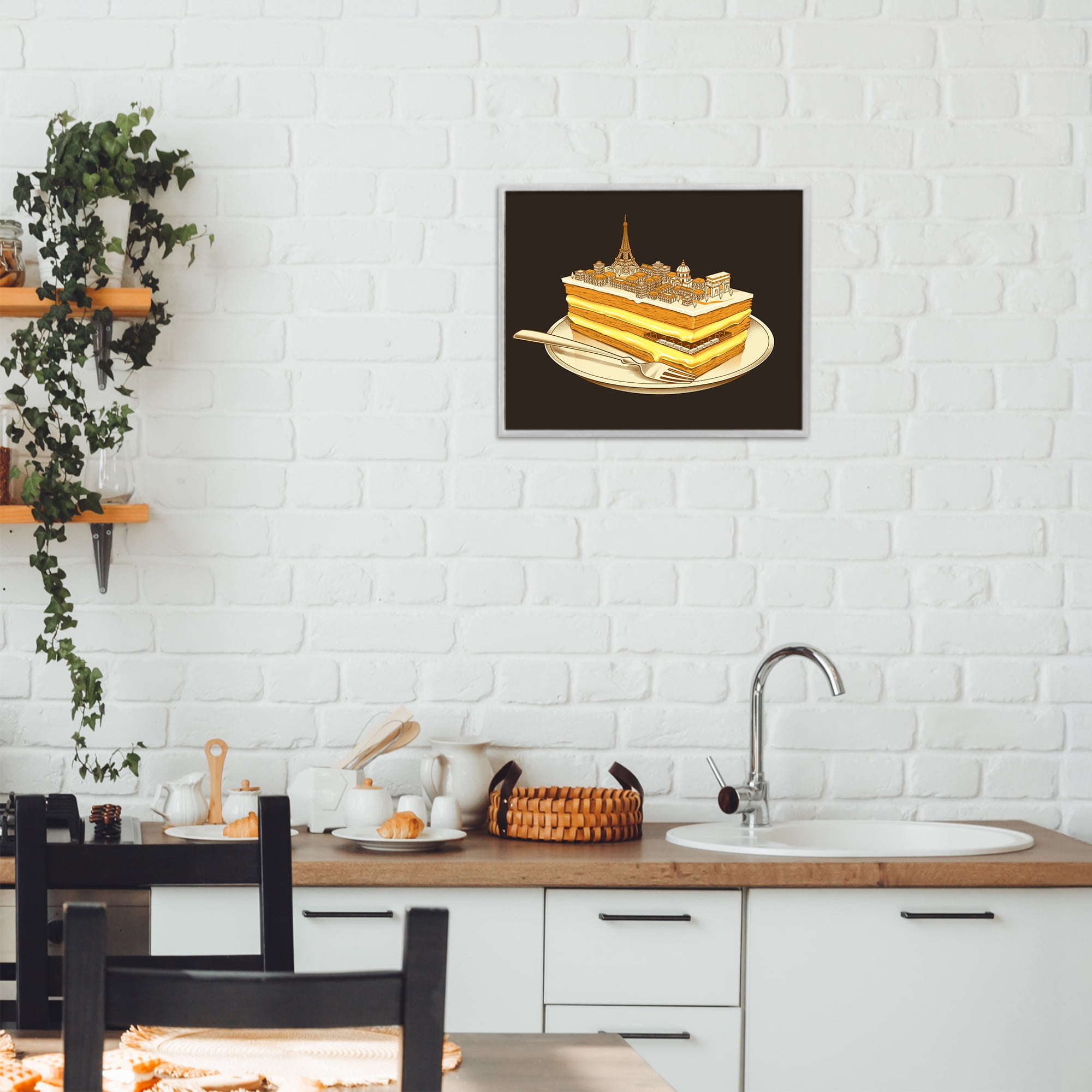 Stupell Industries Hungry For Travels Paris Gray Framed Giclee Art, design by Tobe Fonseca