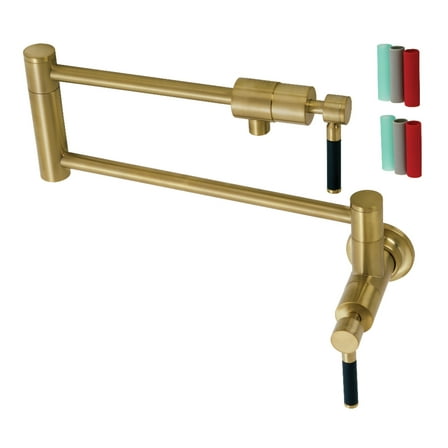 Kingston Brass KS4107DKL Kaiser Two-Handle 1-Hole Wall Mount Pot Filler Faucet in Brushed Brass