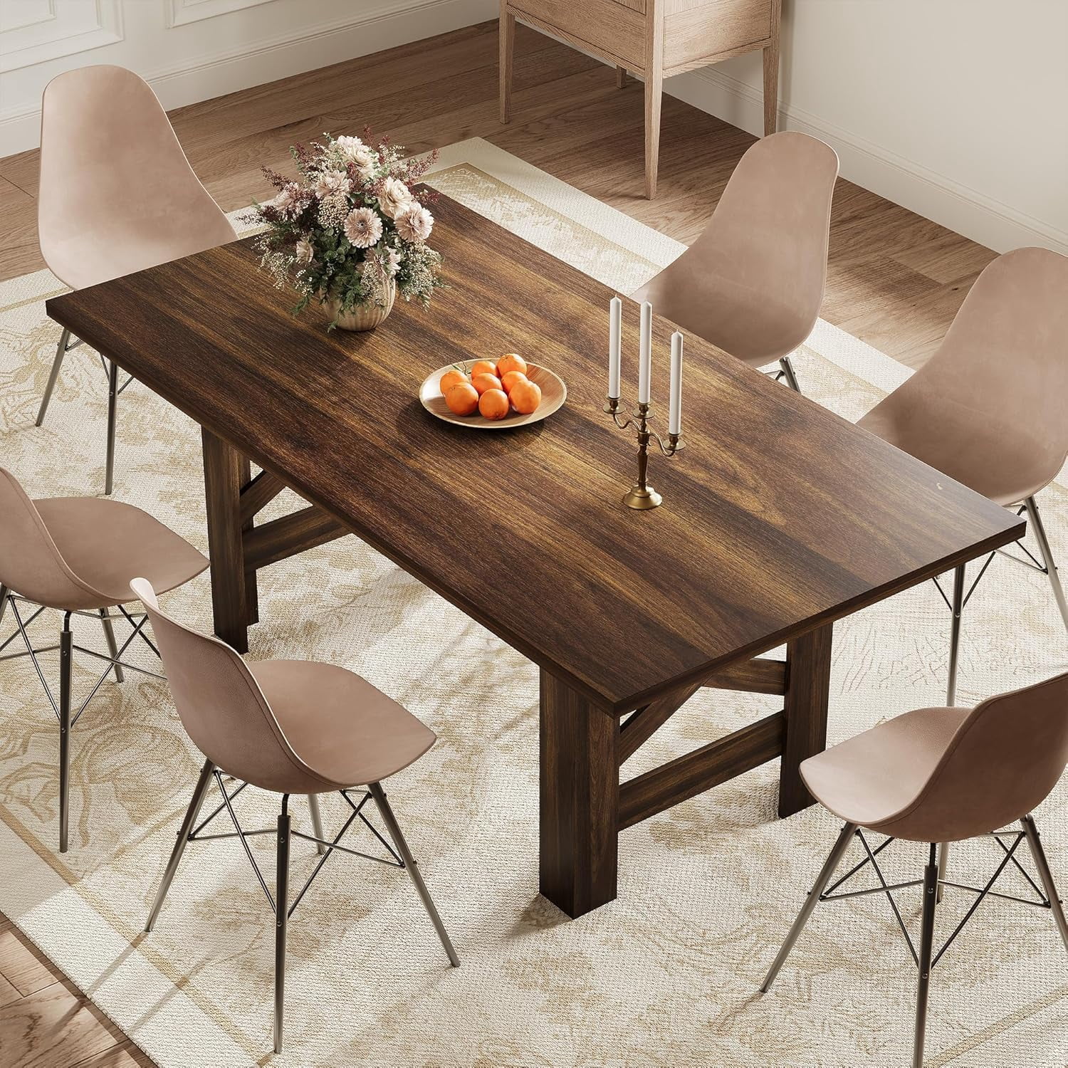 71" Farmhouse Dining Table for 6-8, Large Wooden Table with Thick Frame and Stable Triangular Legs for Kitchen or Office