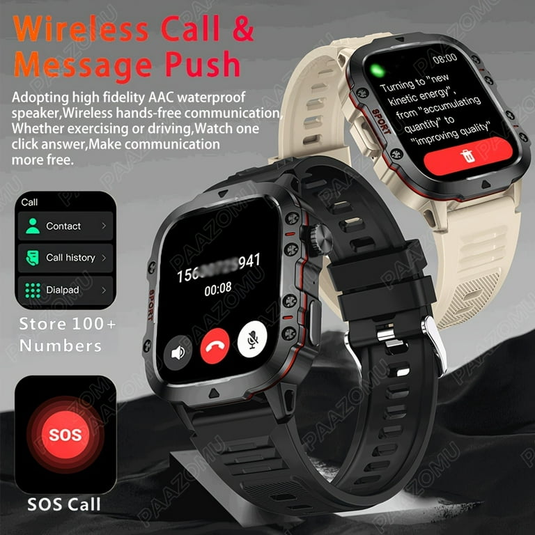 Men s Rugged Military Wireless Call 100 Sport Smartwatch