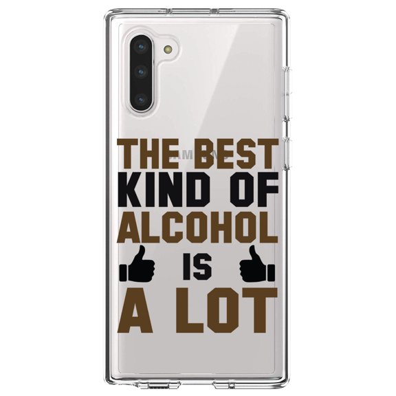 DistinctInk Clear Shockproof Hybrid Case for Samsung Galaxy Note 10 (6.3" Screen) - TPU Bumper Acrylic Back Tempered Glass Screen Protector - The Best Kind of Alcohol is A LOT