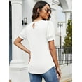 thumbnail image 5 of ZHENWEI Women Puff Short Sleeve Shirts Casual Lace Keyhole Back Blouse Crew Neck Soft Tunic Top for Summer, 5 of 7