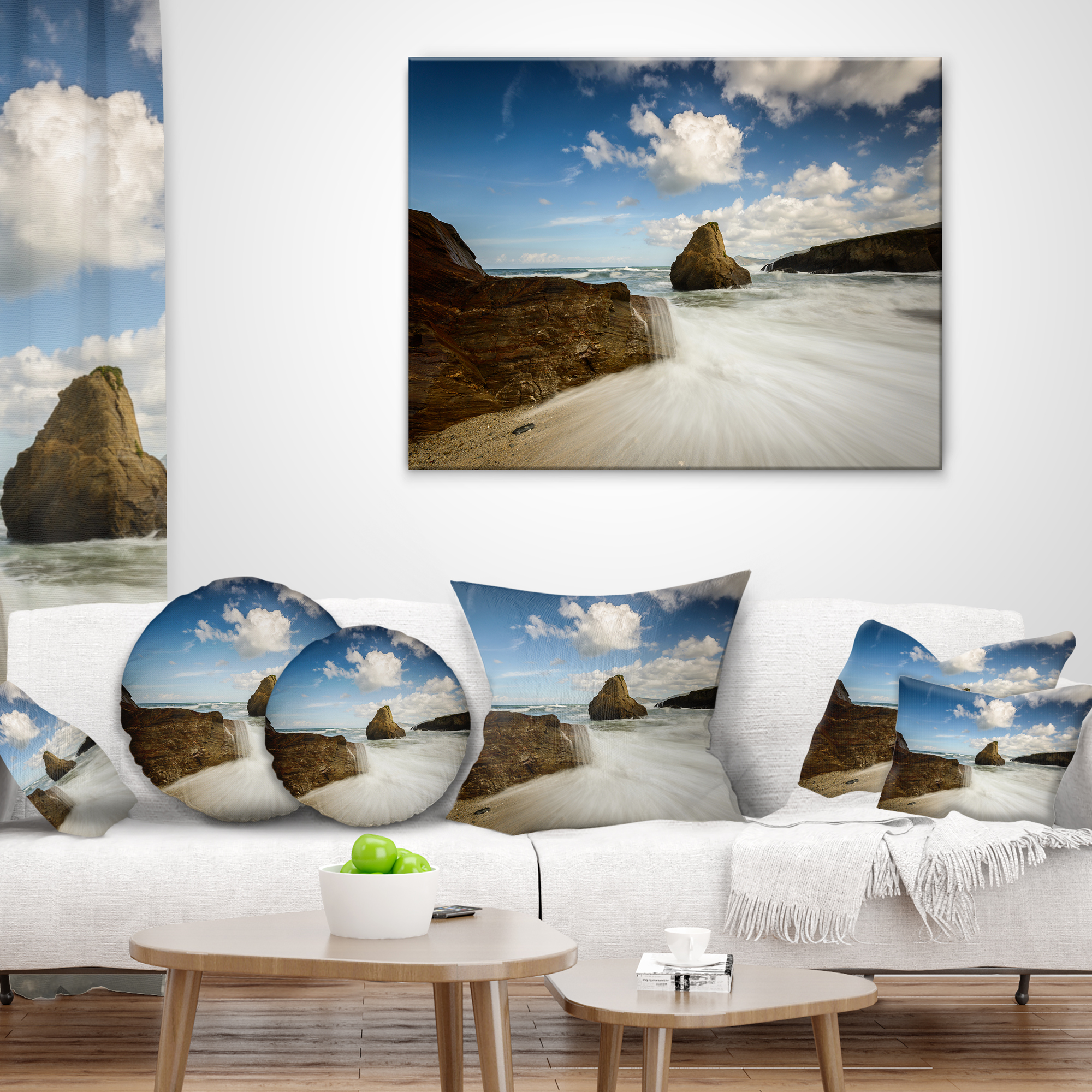 Designart Rushing Waters into Rocky Mountains - Seashore Photo Throw Pillow - 18x18