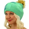 thumbnail image 2 of CC Fur Pom Winter Fall Trendy Chunky Stretchy Cable Knit Beanie Hat (Ribbed Tie Dye Deep Teal/Sea Green), 2 of 4