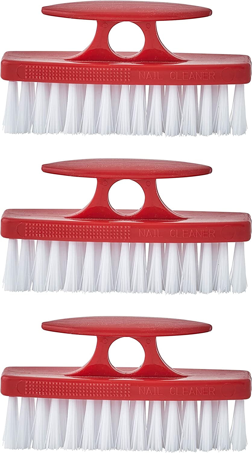 Superio Red Nail Brush Cleaner with Handle, 3 Pack Durable Brush