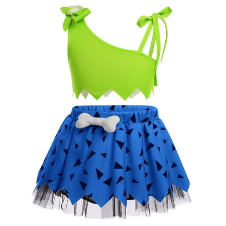 

Baby Girl Outfits Kids Caveman Dog Bones Historical Cave Vest Tops Mesh Tulle Skirts Princess Clothing Sets for Girls Size 12-18 Months