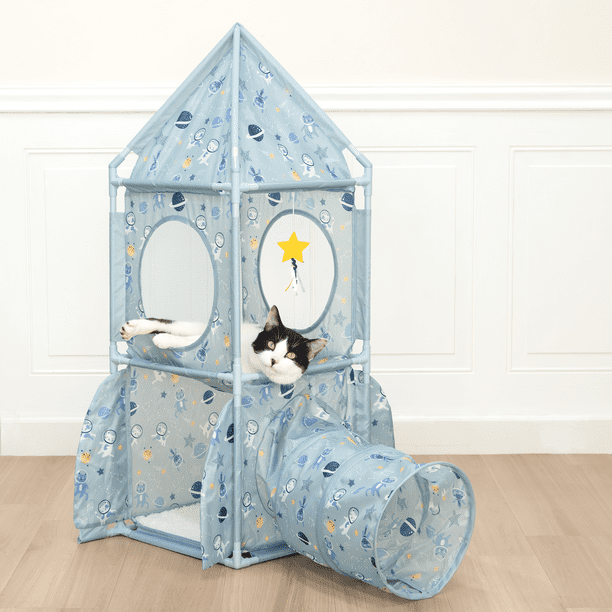 Vibrant Life Pop Open Collapsible Indoor Space Rocket Cat Tower