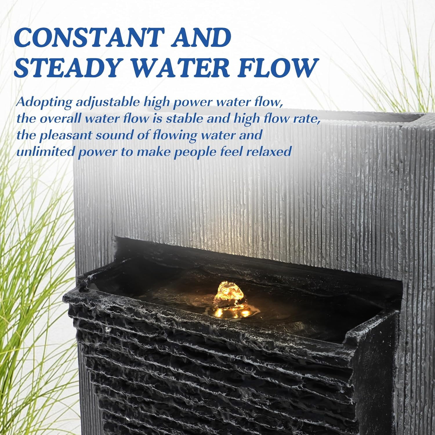 MAGIC UNION Water Fountain Outdoor Garden - Indoor Modern Water Fountain Freestanding Fountains, 49.6" H Contemporary Curves Garden Fountain with LED Lights, Pump and Natural Stones for Garden, Patio