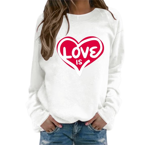 WCJM Women's Hoodless Sweatshirt Valentine's Day Sweatshirt for Women Couples Valentine Shirts Comfortable Pullover Gifts for Girlfriend Cute Love Heart Graphic Hoodie Gifts for Valentine's Day