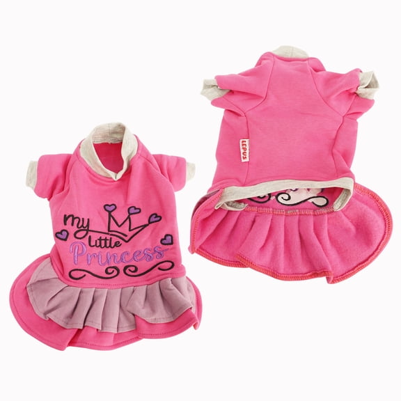 SussexHome Pets Small Dog Dress for Small Dogs for Winter - Washable Cute Dog Sweater Dress - Full Coverage Embroidered Dog Sweater for Girls - Pink