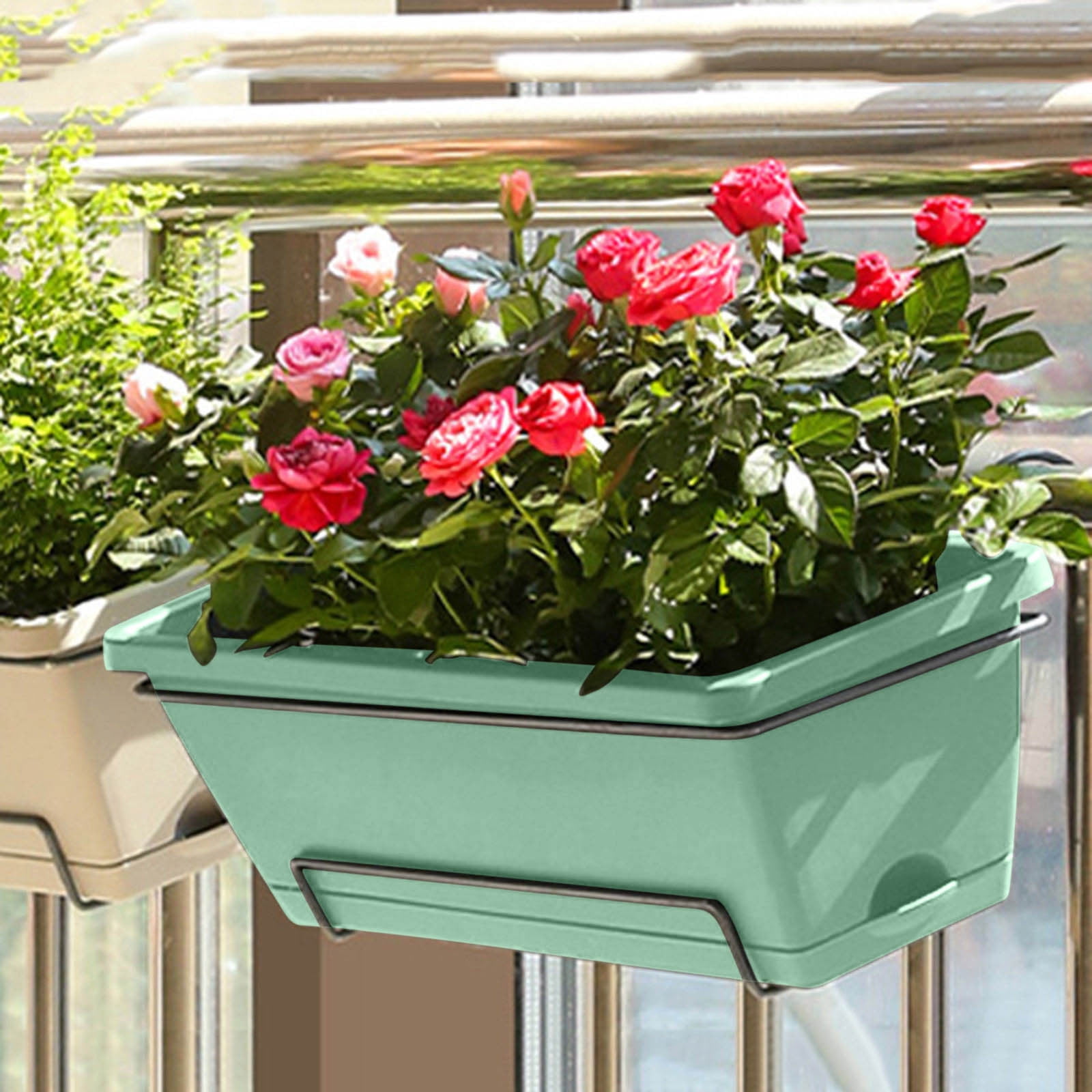 Rectangle Window Box Planter with Built-In Drainage System & Detachable Trays, 17 Inch Flower Pot for Indoor Outdoor Vegetables Herbs Flowers on Patio Balcony Windowsill Garden Decor