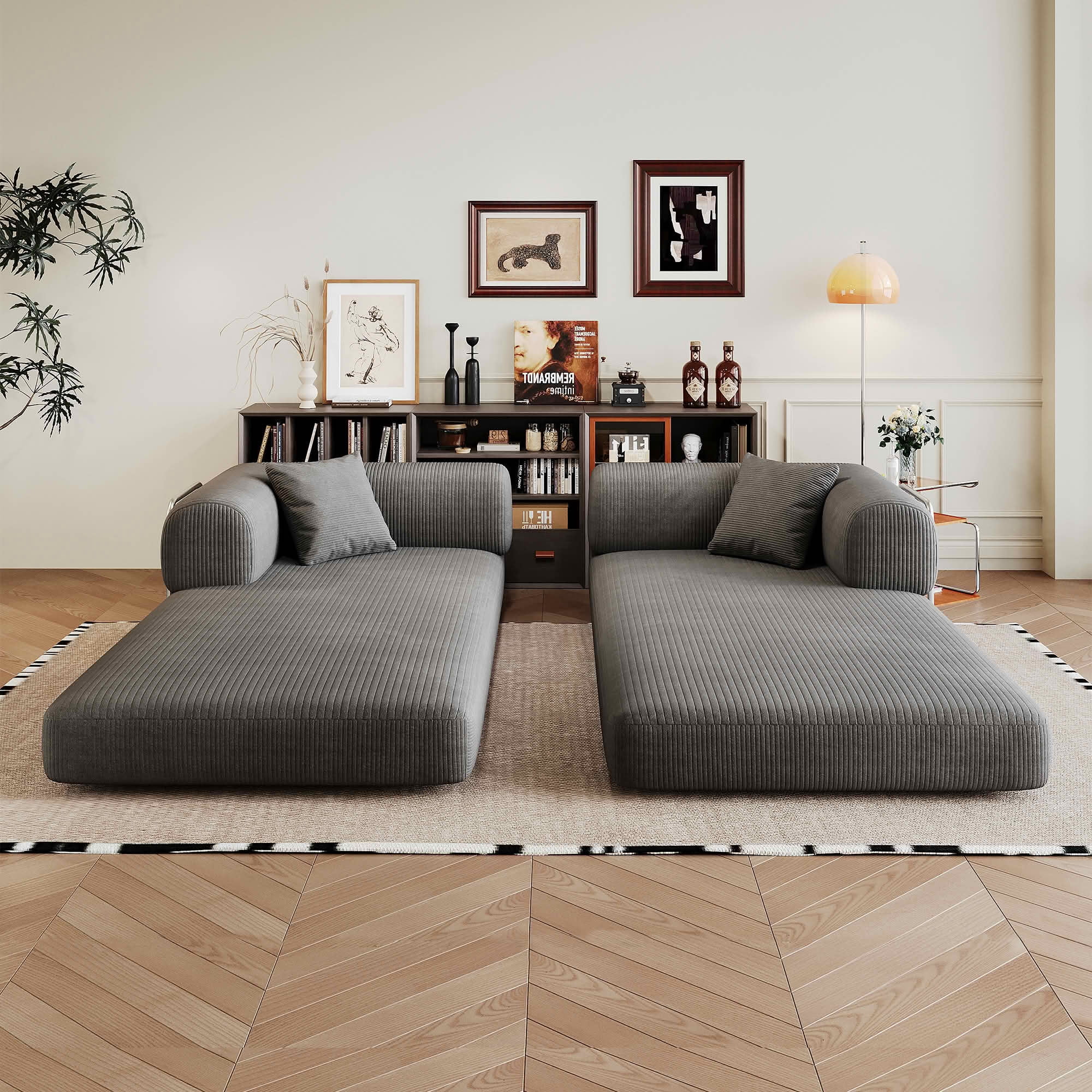 MAYEERTY 78.8" Corduroy Compression Sofa Bed, Convertible Futon Couch with Pillow Back Support,Gray