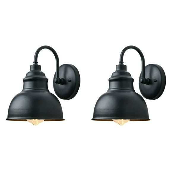 2X Vintage Wall Sconce Gooseneck Barn Flat Light Industrial Vintage Farmhouse Wall Sconce Outdoor Waterproof (Black)