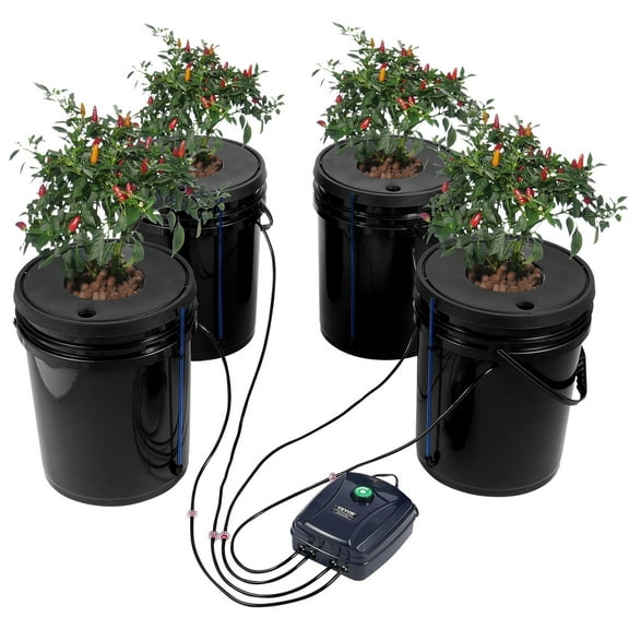 VEVOR DWC Hydroponic System 5 Gallon 4 Buckets, Deep Water Culture Growing Bucket, Hydroponics Grow Kit with Pump, Air Stone and Water Level Device