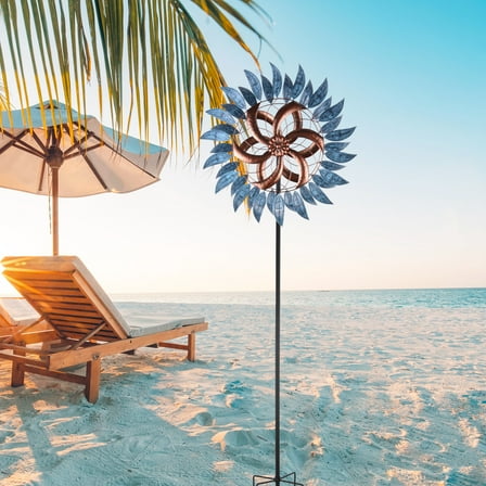 WONDER garden 6.2Ft Wind Spinner Large Blue Metal Windmills for Lawn Patio Outdoor Decor