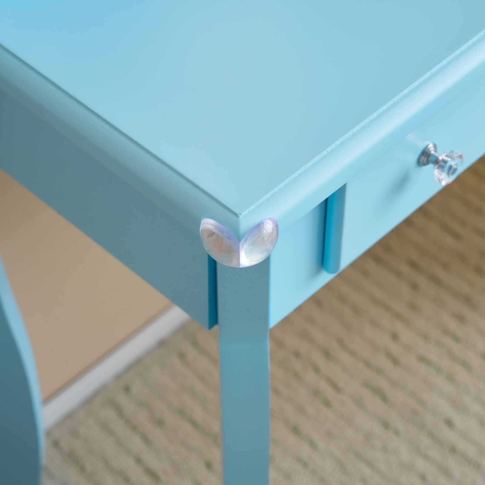 Kids Vanity Set with Mirror & Lights & Stool, 5 Storage Drawers, Pretend Play Princess Makeup Desk Dressing Table and Stool Set for Little Girls Age 3+, Macaroon Blue