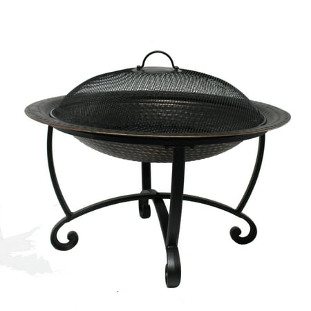 Fire Pit Lid Round Island Retreat Riverside 29-in Wood Fire Pit Set - Heavy-Gauge Steel with Copper Finish, Spark Screen, Dual-Use Lid ()