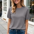 thumbnail image 4 of mgoYE Womens Summer Tops Short Sleeve Shirts Crew Neck Cute Trendy Tunic Blouses Womens Tahirts(Grey,XL), 4 of 5