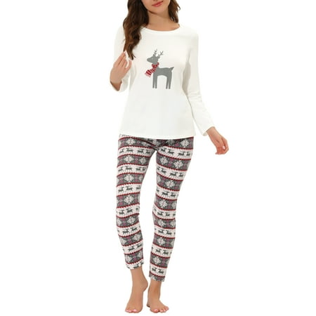 

cheibear Women s Sleepwear Pajama Soft Round Neck Winter Elk Loungewear Sets