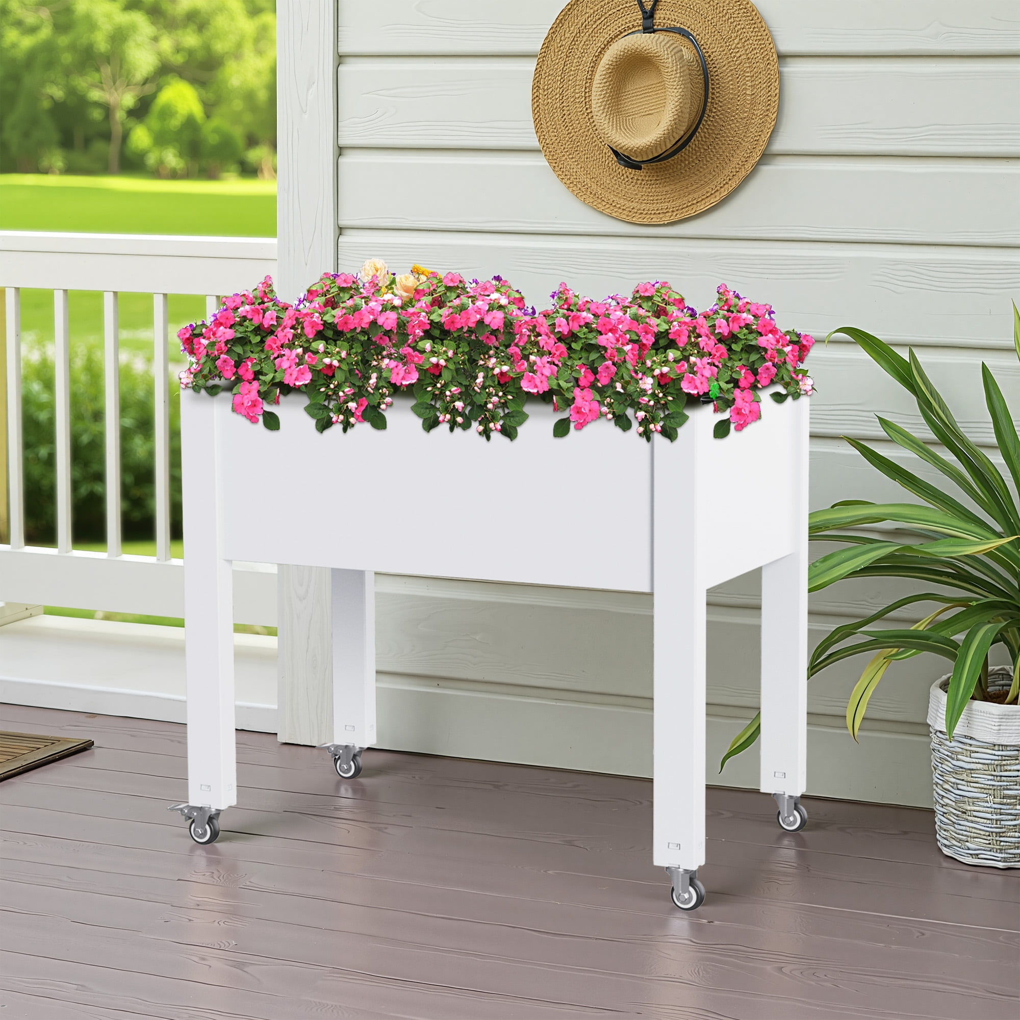MAYEERTY Mobile Raised Garden Bed with Wheels, Built-In Water Storage for Patio Balcony Gardening