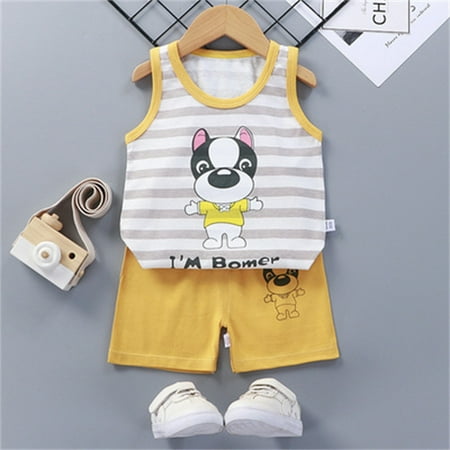 

Suits for Boys Sleeveless Cartoon Tops Vestshorts 2Pcs Casual Cute Home Style Suits for Kids Boys