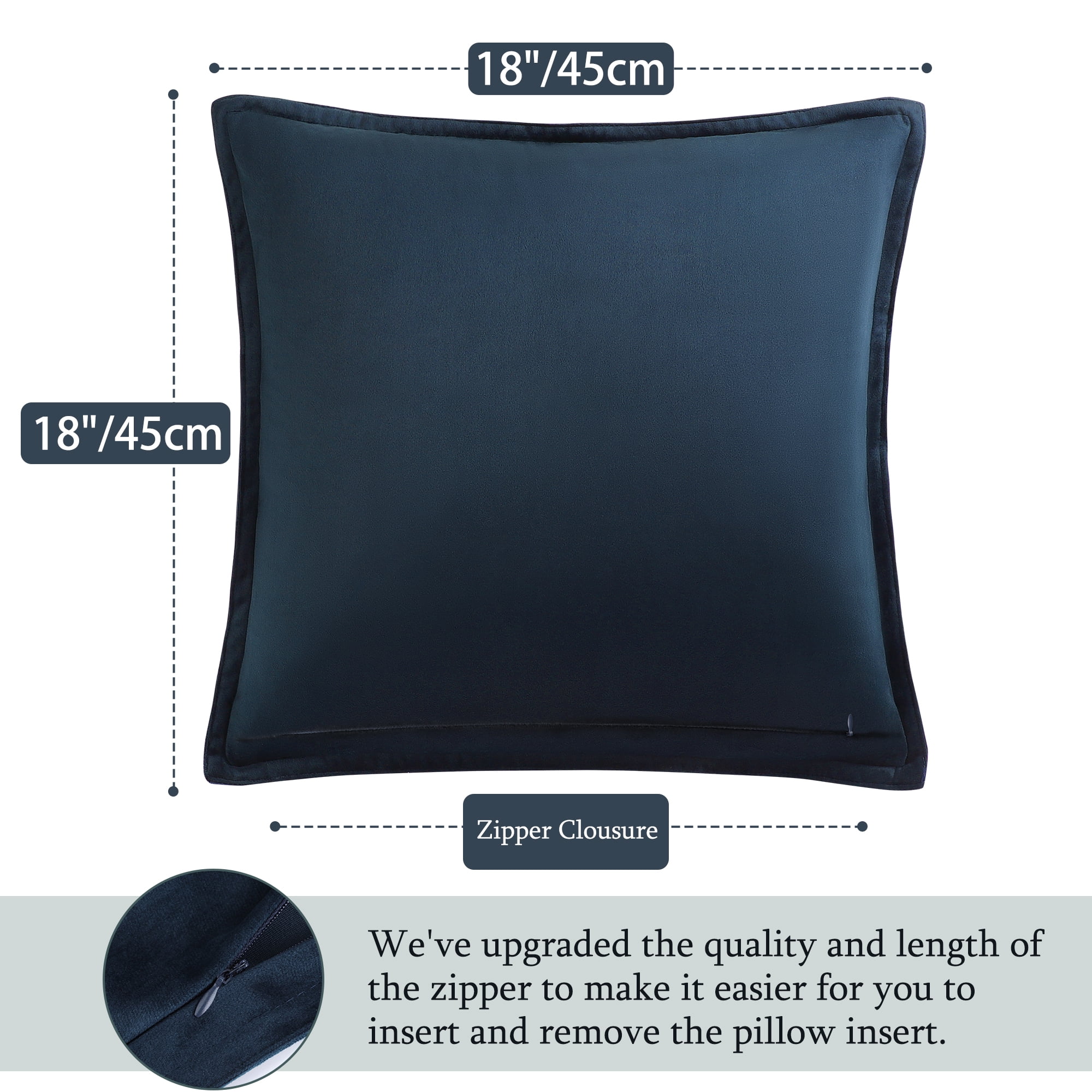 Unique Bargains 2Pcs Velvet Soft for Sofa Throw Pillow Covers Navy 18"x18"