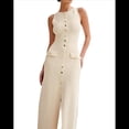 thumbnail image 3 of Vestido de Punto de Verano para Mujer, Sin Mangas, con Botonadura Sencilla, Cuello Redondo y Abertura, Ajustado Al Cuerpo. Albaricoque M, 3 of 10
