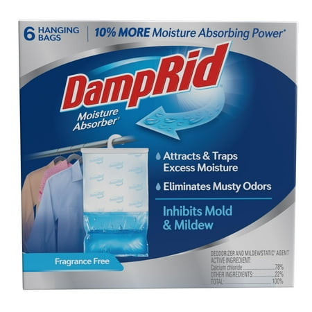 DampRid Fragrance Free Hanging Moisture Absorber, 15.4 oz., 6 Pack - Eliminates Musty Odors for Fresher Air, Ideal Moisture Absorbers for Closet, 10% More Moisture Absorbing Power
