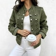 thumbnail image 5 of FDGIU Women Stand Collar Denim Jacket Long Sleeve Decorative Button Cropped Casual Jean Outerwear, 5 of 7