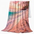 thumbnail image 2 of Pink Sunset Palm Beach with Glassy Water, Romantic Coastal Style for Beach Lovers, Tropical Island Scene and Anniversary Gift, Cozy Flannel Blanket for Bedroom and Sofa, Nautical Home Decor, 2 of 9
