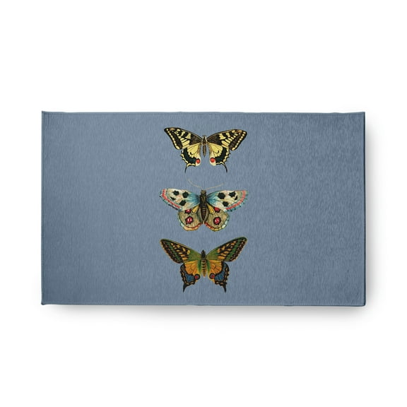 18" x 30" Simply Daisy Butterflies Novelty Chenille Area Rug, Dusty Smoke Blue