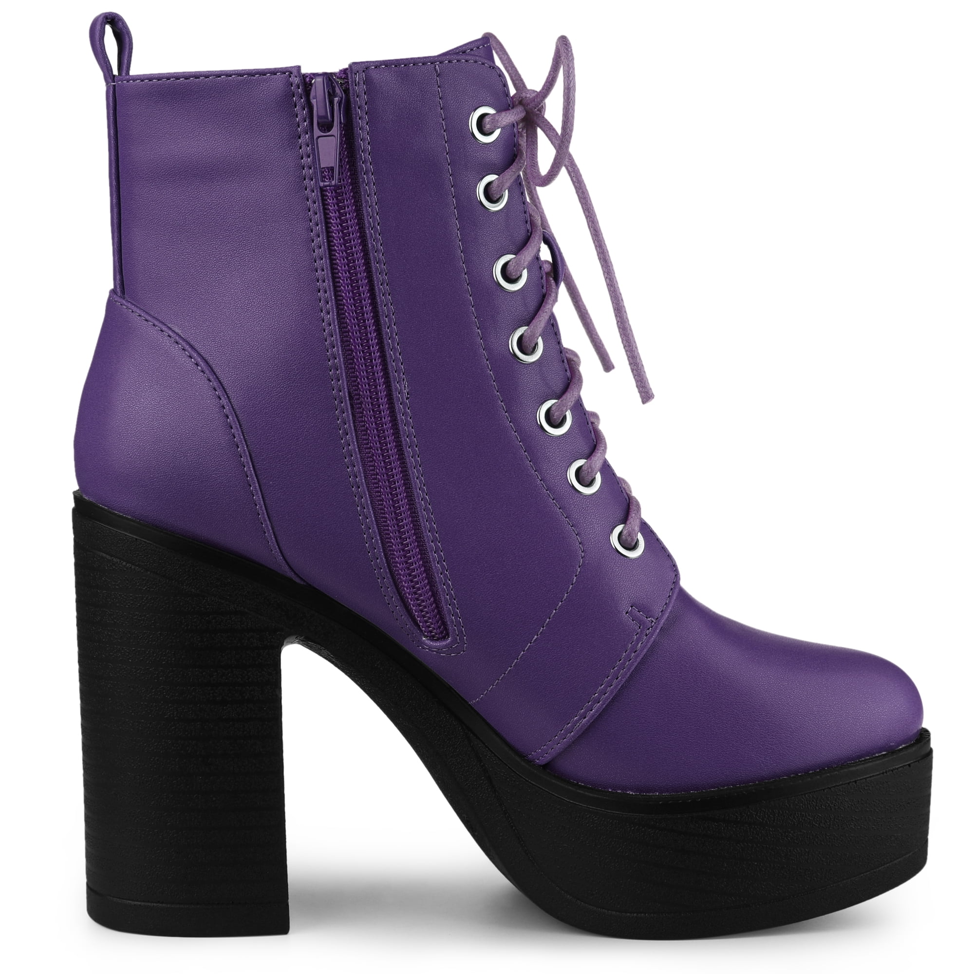 DARING DIVA Women's Zip Platform Block Heel Combat Boots Purple 7.5