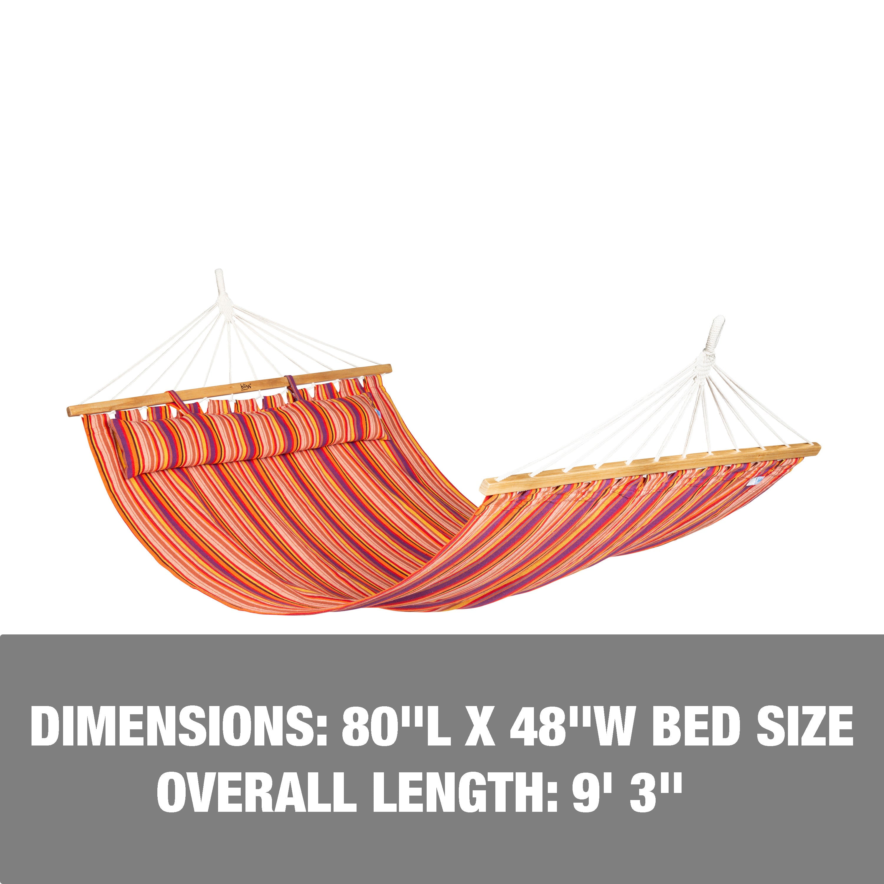 Bliss Hammocks 48-in. Wide Caribbean Hammock W/ Pillow & Hanging Hardware, 265 Lb. Capacity - Toasted Almond