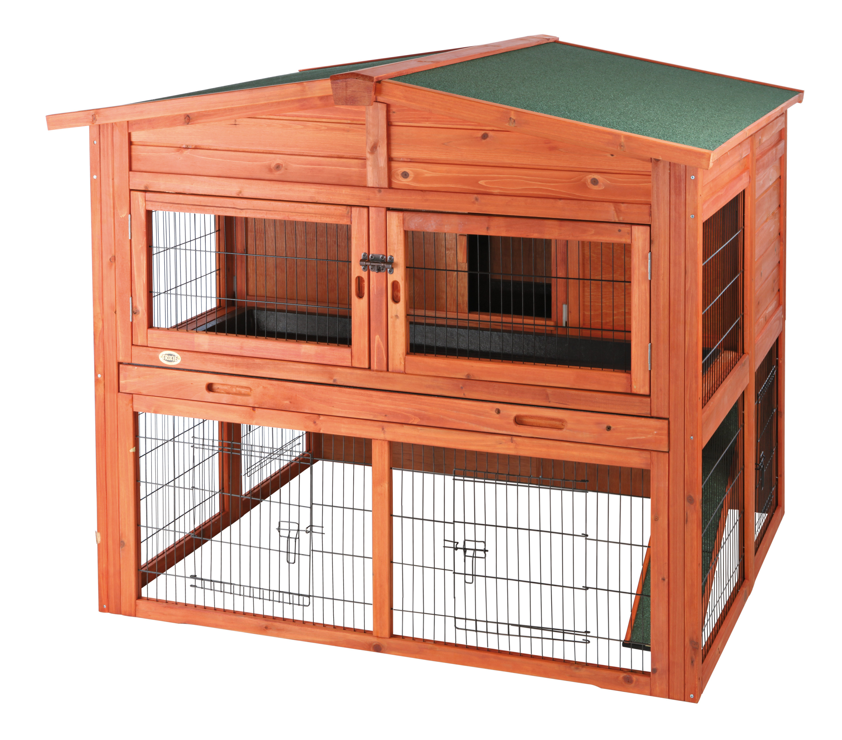 TRIXIE Deluxe Weatherproof Outdoor 2-Story Large Wooden Small Animal Hutch, Run, Tray, Brown - image 3 of 7