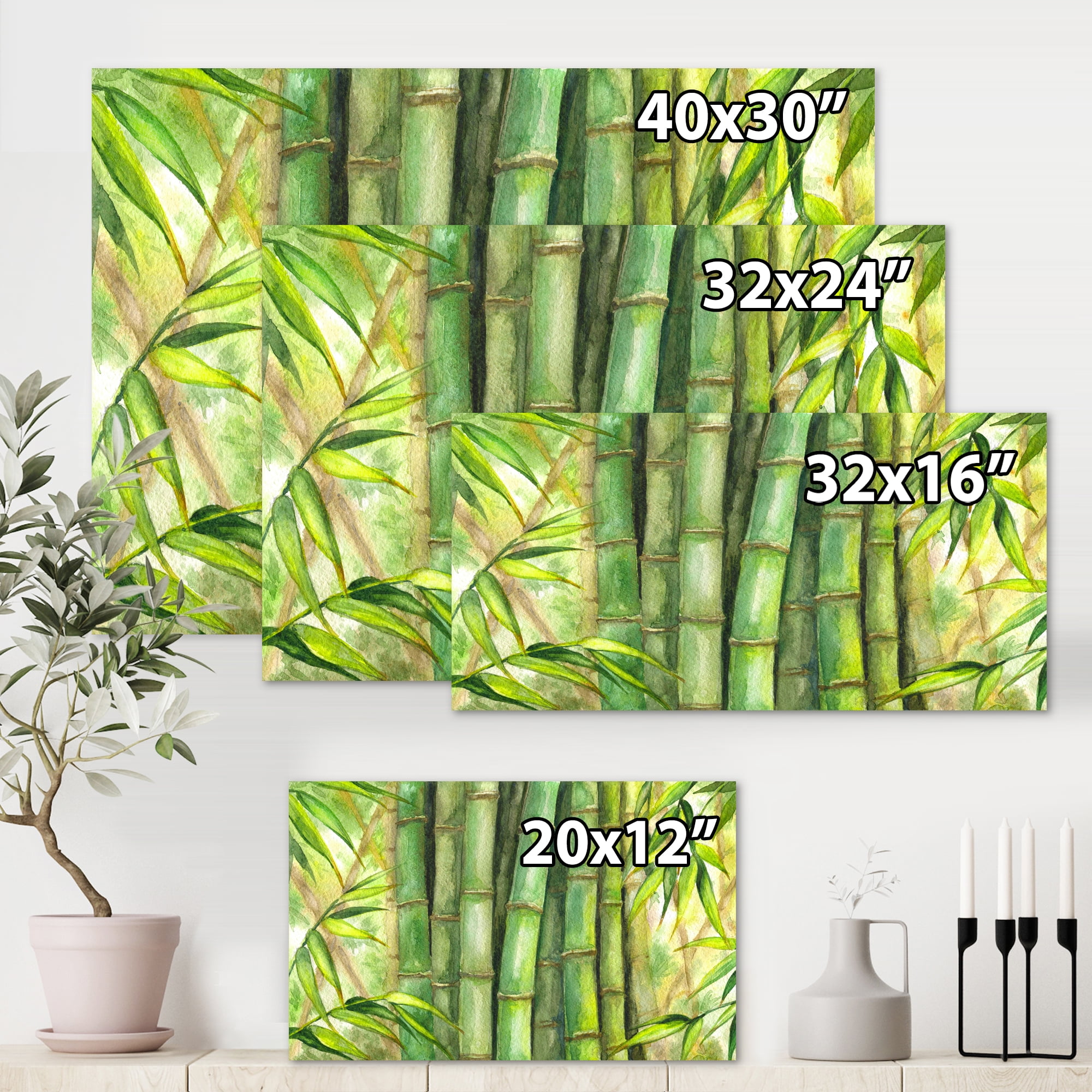 Bright and Green Bamboo Stems 40 in x 30 in Painting Canvas Art Print, by Designart