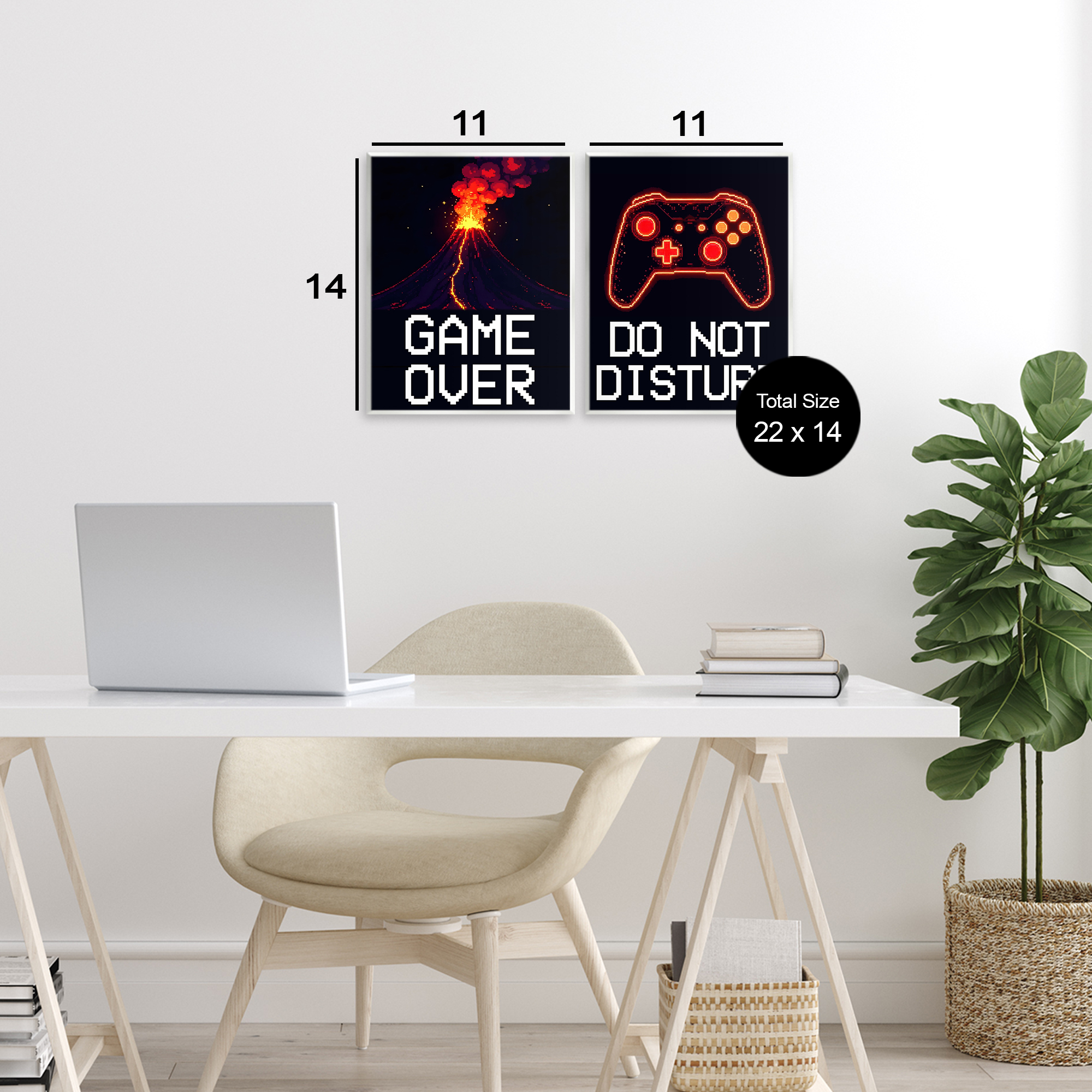 Pixel Game Sentiments 2 Piece Wall Plaque Art Set, design by Kim Allen