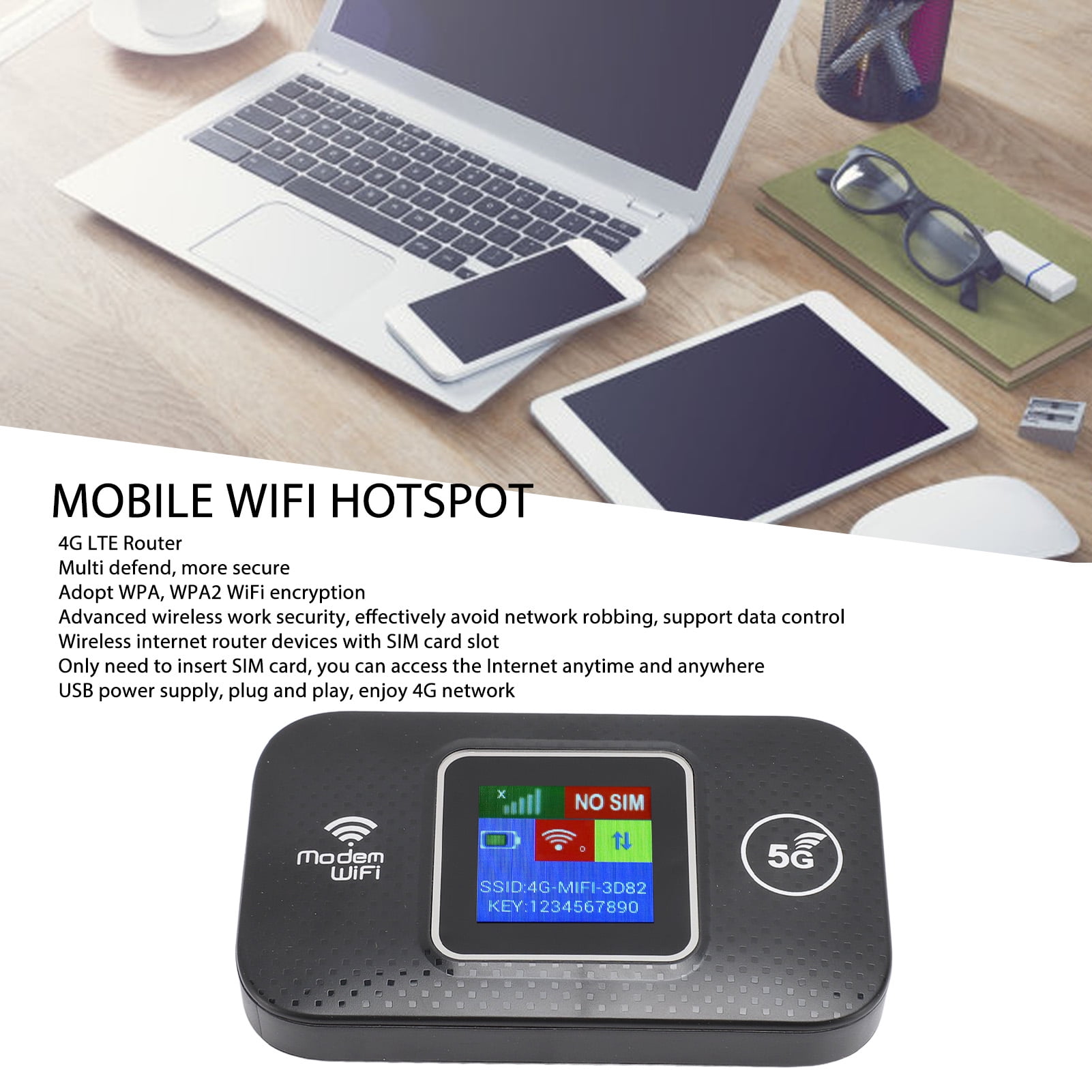 Portable 4G WiFi Router, Stable Connection, 3G/4G Compatible, Up To 10 Users, Ideal For Travel