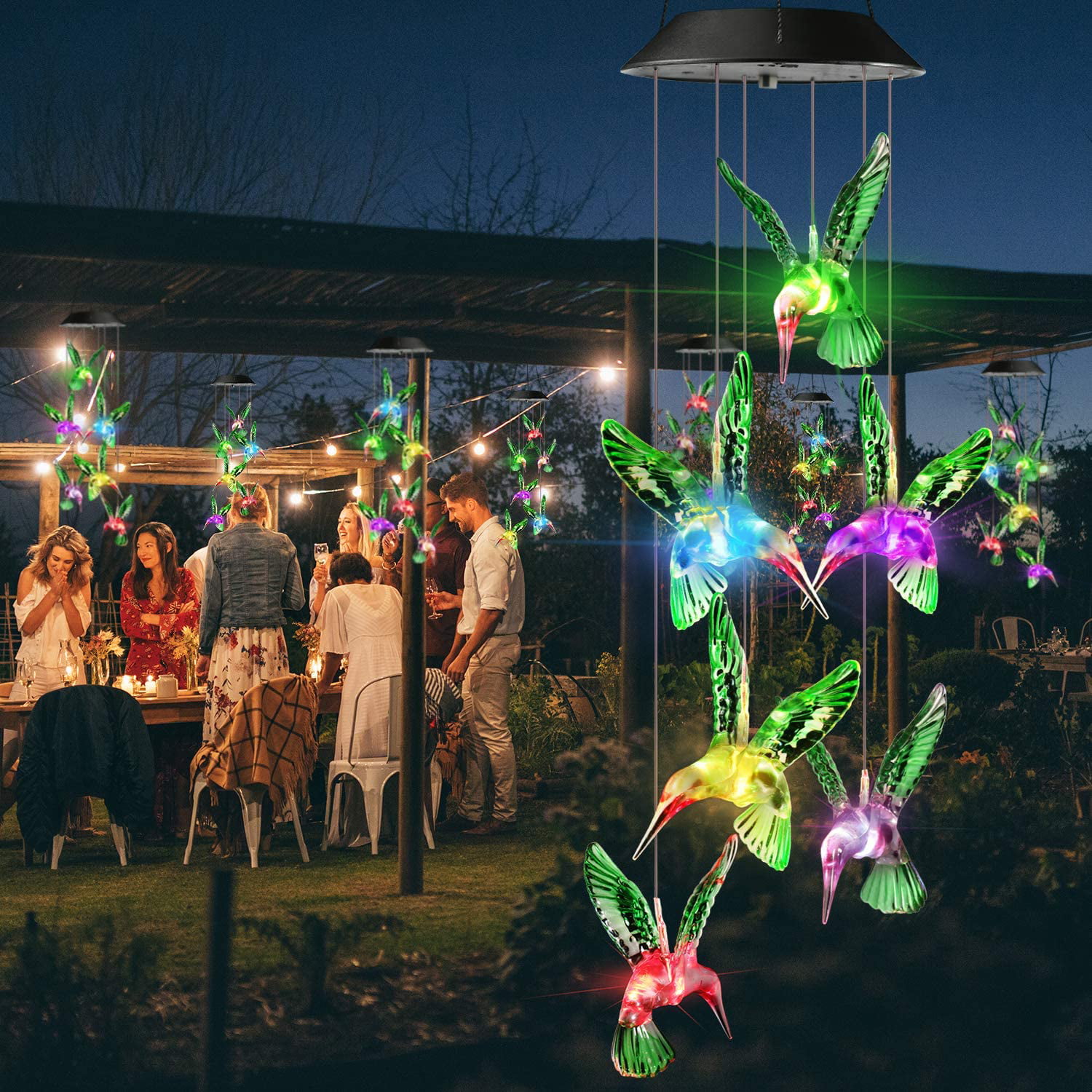 Waterproof Solar Wind Chimes for Outdoor Garden Patio Yard Decoration Lyhope Solar Wind Chime Lights Color Changing Led Mobile Hummingbird Solar Lights 