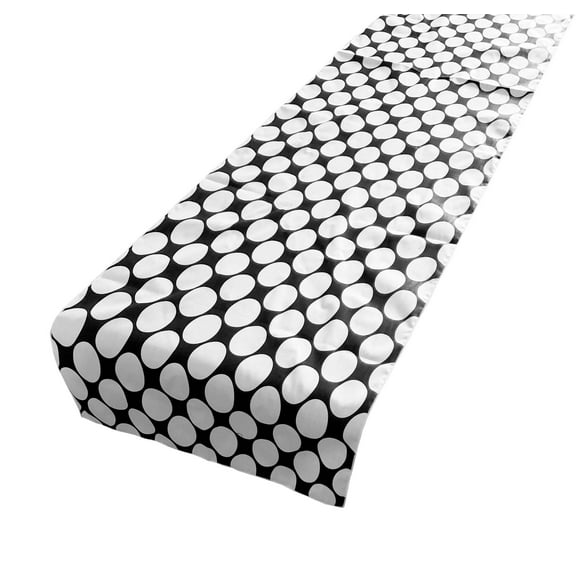 Cotton Print Table Runner Polka Dots Large Circles Dots White on Black