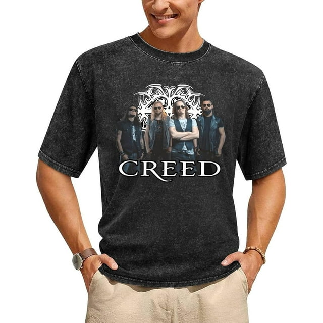 Creed T-Shirts en Coton Vintage Durables Surdimensionnés Chemise Usée Col Rond Manches Courtes