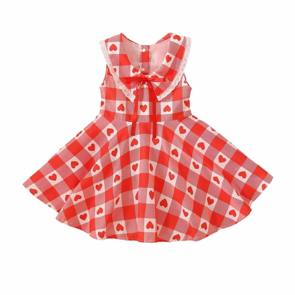 Zanarzt Toddler Dress Baby Girls Dress Valentines Outfit Casual Sleeveless Swing Sundress Birthday Party Summer Playwear Dresses Red,4-5 Years