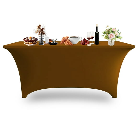 6FT Spandex Table Cover Rectangular Stretch Spandex Tablecloth, Table Clamps for Outdoor Picnic Beach Party Camping,Light Coffee,1 Pack