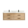thumbnail image 2 of Cristo 60M" Fir Wood Brown Double Bath Vanity with Fish Maw White Quartz Stone, 2 of 15