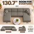 thumbnail image 2 of DTTRA 130" U-Shaped Boneless Modular Sectional Sofa with Double Chaise, 6 Seats, Corduroy, Taupe, 2 of 8